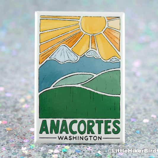 Anacortes, Washington - Fridge Magnet - Mountain Sketch