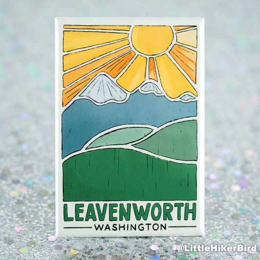 Leavenworth, Washington - Fridge Magnet - Mountain Sketch