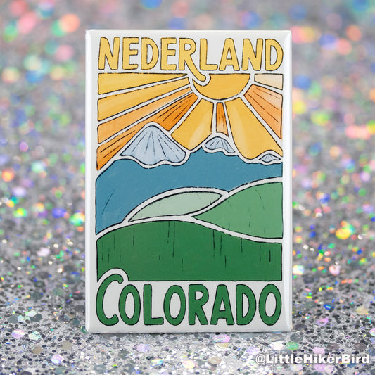Nederland, Colorado Fridge Magnet - Mountain Sketch