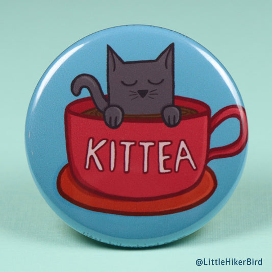 Cat in a Teacup Kittea Pin Back Button Pin