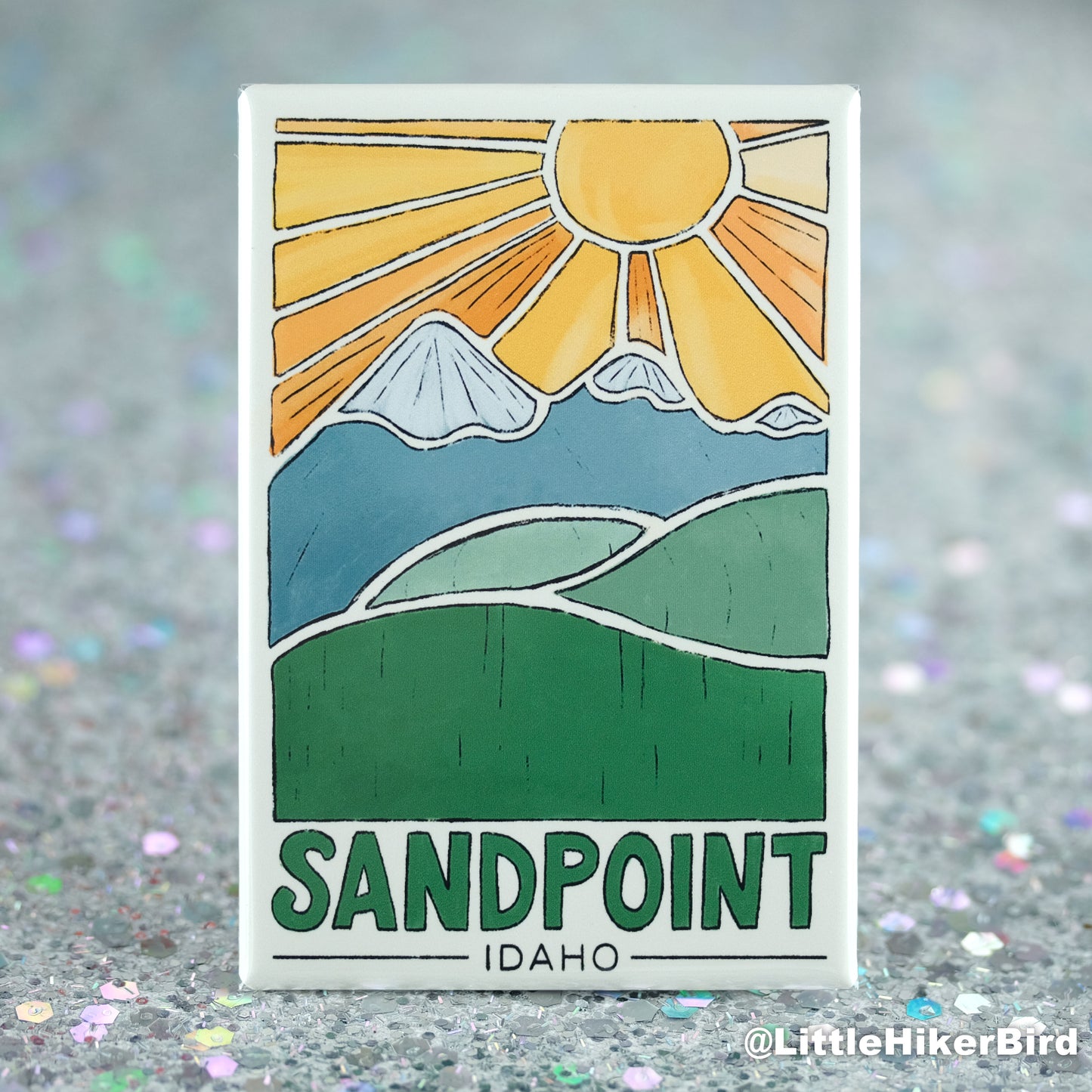 Sandpoint, Idaho Fridge Magnet - Mountain Sketch